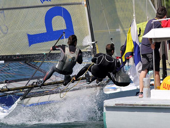 Racing.  Peroni crosses the start line in today's Alf Beashel race © Frank Quealey /Australian 18 Footers League http://www.18footers.com.au